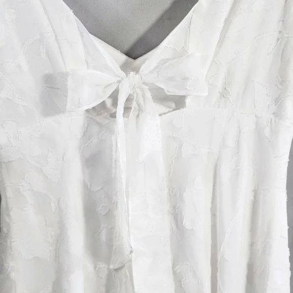 Adrianna Papell Dress Lacy Ivory Size 12 Lined Boho Embroidered Overlay Midi - Picture 8 of 16